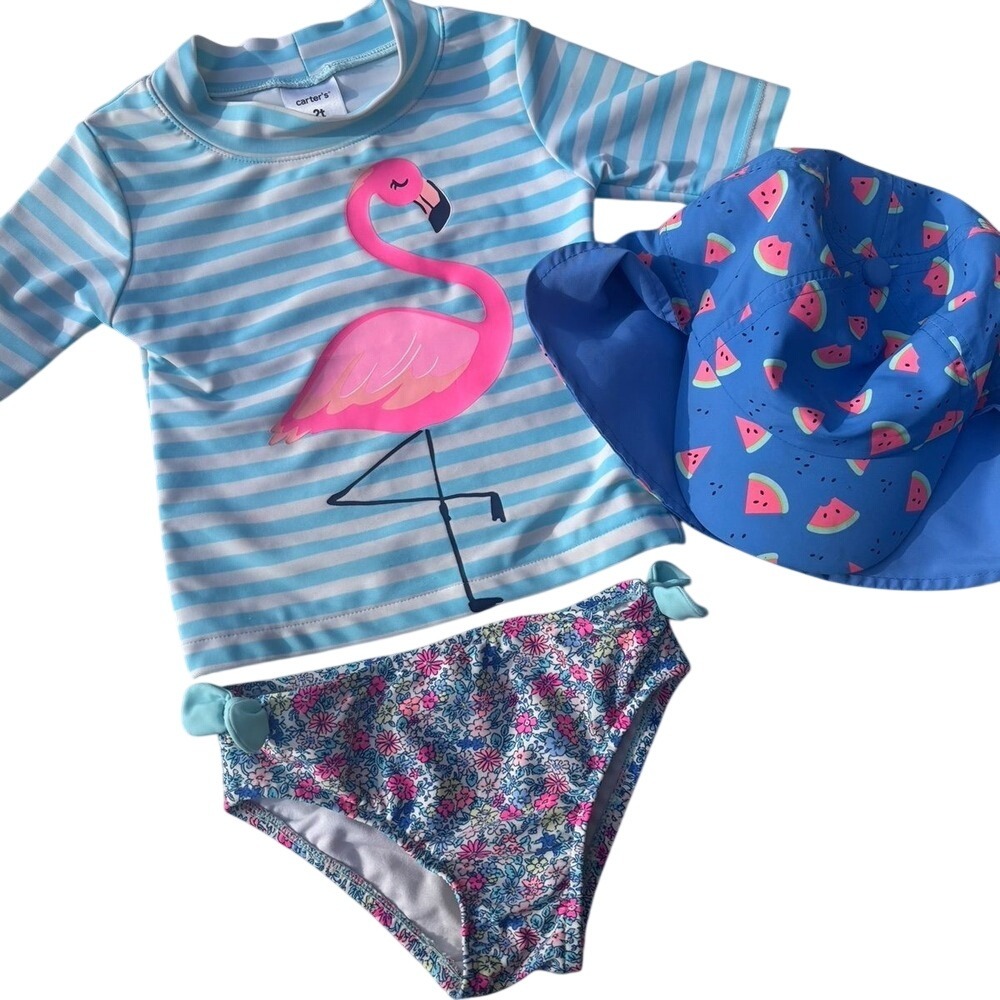 Swim Set Toddler 2T Blue Flamingo GREAT CONDITION